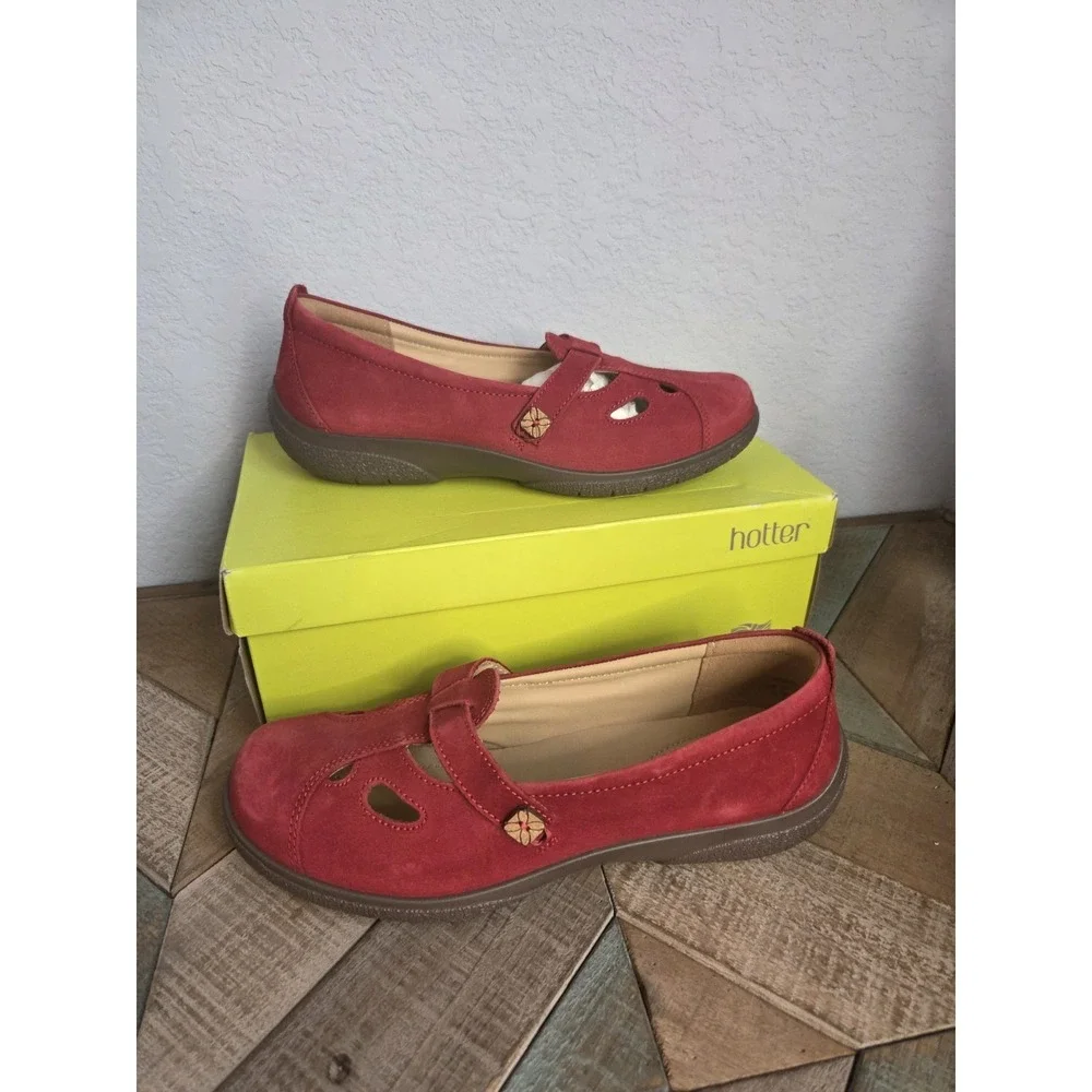 Hotter Nirvana Womens Leather Comfort Flats Red‎ Size 9.5 EXF NEW